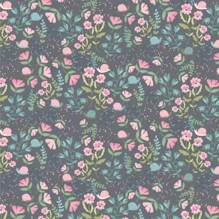 1/2 Yard Poppie Cotton - Le Petite Escargot - Hiding Out Grey Fabric