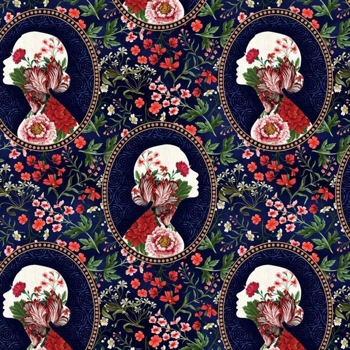 1/2 Yard Blank Quilting Cameo Appearance - Navy Cameos Fabric