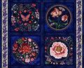1/2 Yard Blank Quilting Cameo Appearance - Red Large Floral Navy Cameos - Pillow Blocks Fabric