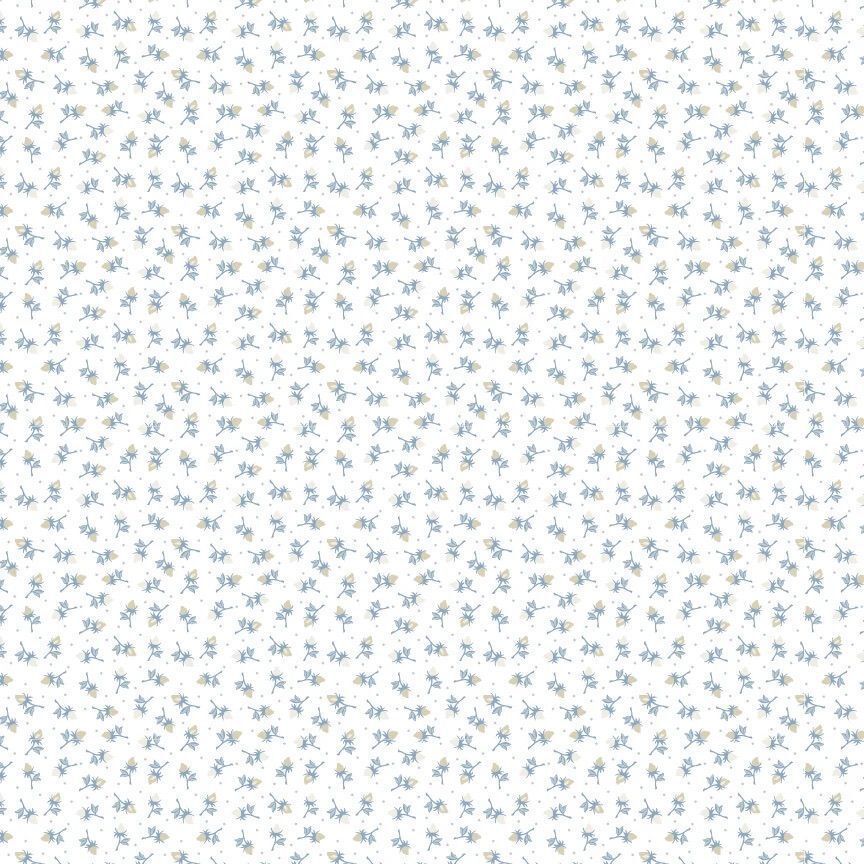 1/2 Yard Poppie Cotton Lakeland Blues- ￼Rosebud Toss Light Fabric