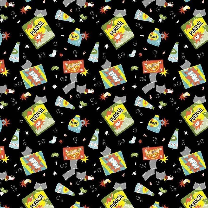 1/2 Yard Dear Stella - Cats in the Laundry - Wren Fabric
