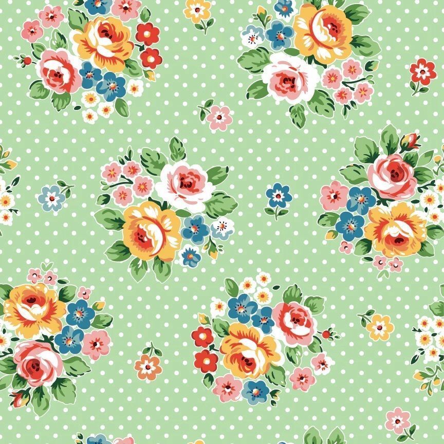 1/2 Yard Poppie Cotton - Flower Market Green - Bouquet Fabric