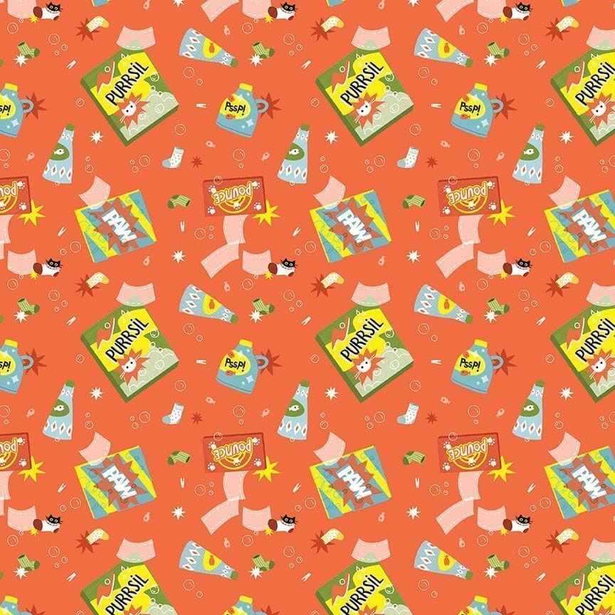 1/2 Yard Dear Stella - Cats in the Laundry Fabric