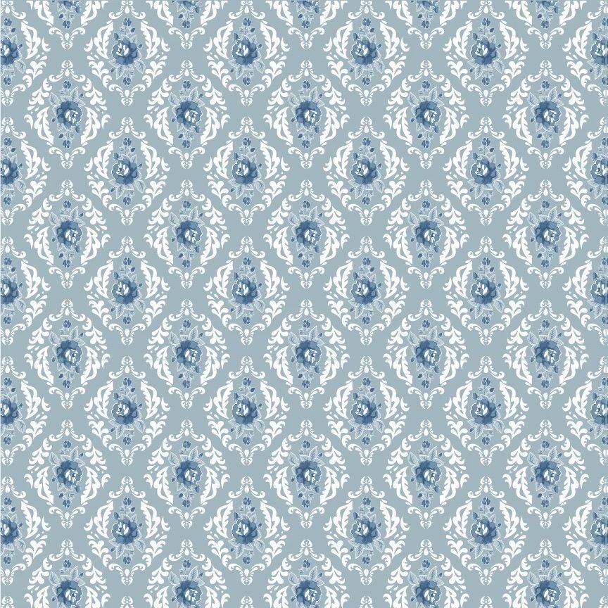 1/2 Yard Poppie Cotton Lakeland Blues- ￼Rose Damask Medium Fabric