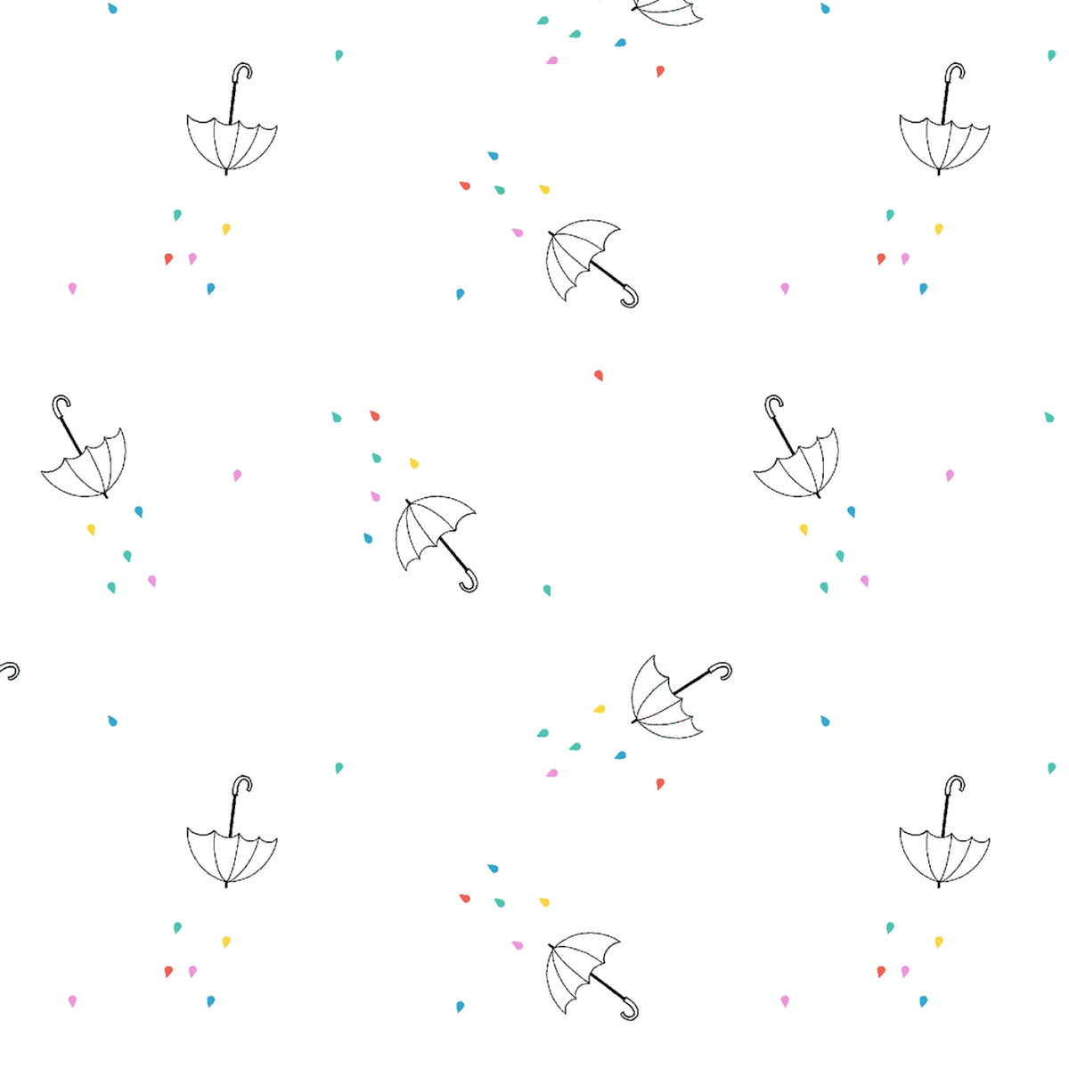 1/2 Yard Blank Quilting Lower the Volume - White Umbrellas with Multicolored Raindrop Fabric
