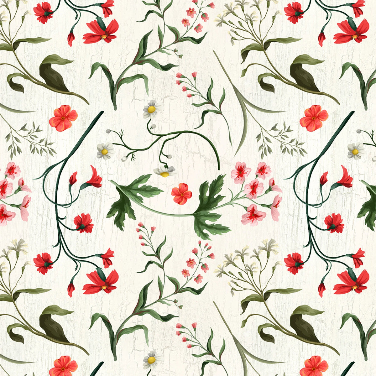 1/2 Yard Blank Quilting Cameo Appearance - Ivory Weedy Flowers Fabric