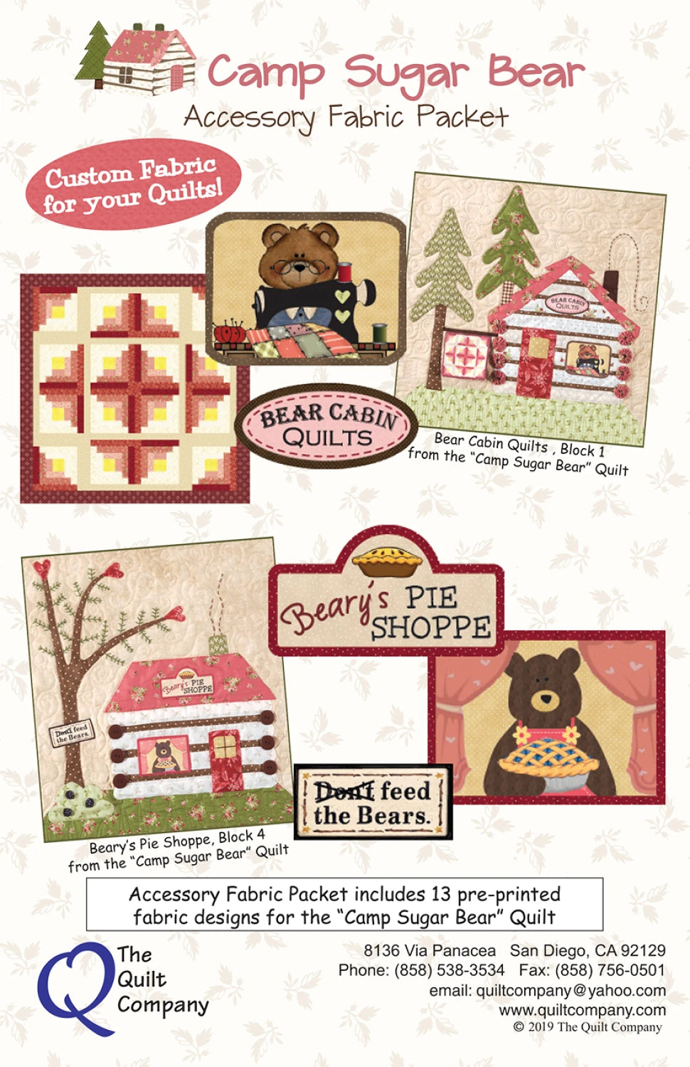 Camp Sugar Bear - Pattern Accessory Packet - 13 Pre-Printed Fabric Designs