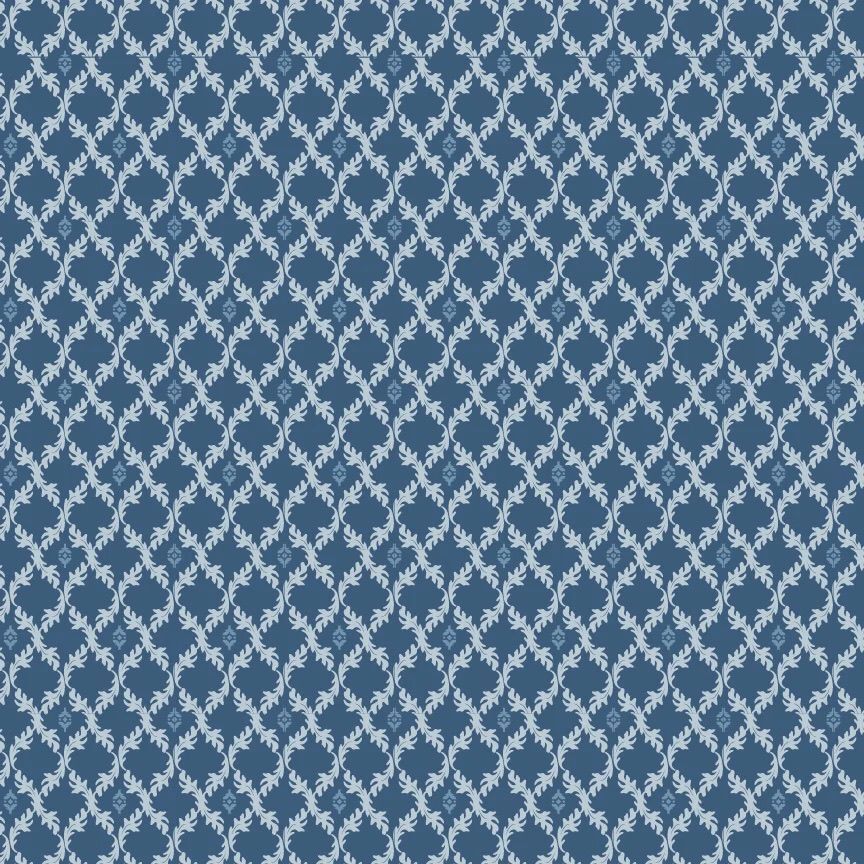 1/2 Yard Poppie Cotton Lakeland Blues- ￼Leafy Diamonds Dark Fabric