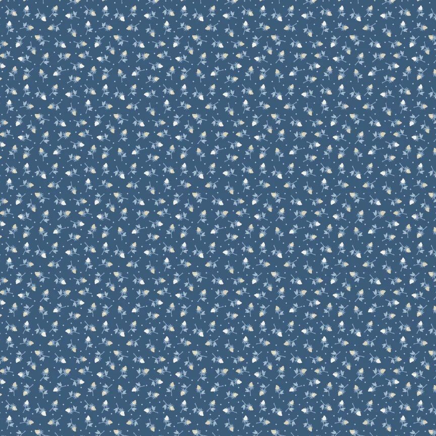 1/2 Yard Poppie Cotton - Lakeland Blues- ￼Rosebud Toss Dark Fabric