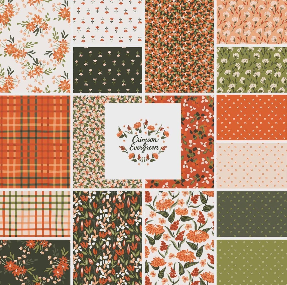 Cloud9 Crimson and Evergreen - Precut Fabric Charm Pack - 42 Pieces - 5-Inch Squares