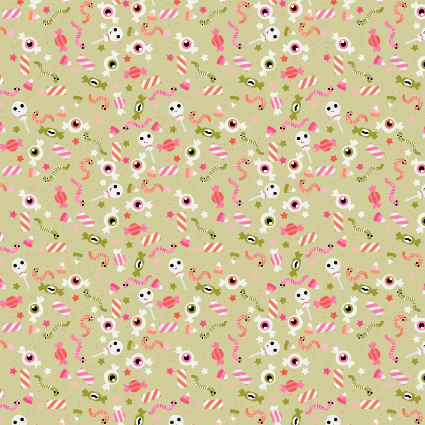 1/2 Yard Poppie Cotton Not Scary - Green Fabric