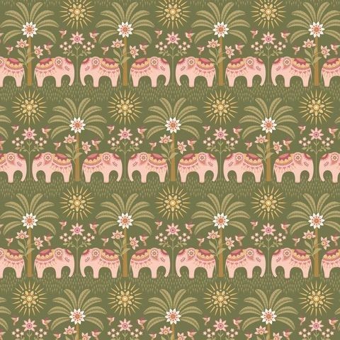 1/2 yard Cloud9 Serenity Garden Elephant Parade - 100% Organic Cotton Fabric