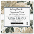 Robert Kaufman Holiday Flourish Peppermint Twist - Graphite Color Story - Precut Quilting Cotton Fabric Charm Pack - 5-Inch Squares