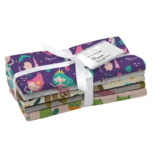 Emma & Mila Very Punny - Premium Fat Quarter Fabric Bundle - 5 Pieces - 18 x 21 - 100% Cotton