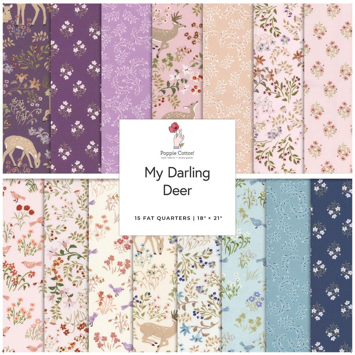 Poppie Cotton My Darling Deer - Fat Quarter Fabric Bundle - 15 Prints