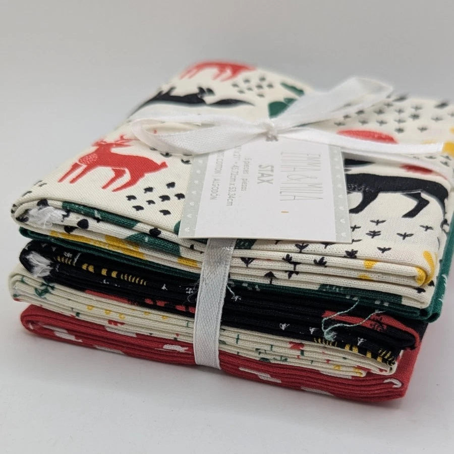 Emma & Mila Festive Hudson Print Collection - Premium Fat Quarter Quilting Fabric Bundle - 5 Pieces - 18 x 21 Inches - 100% Cotton